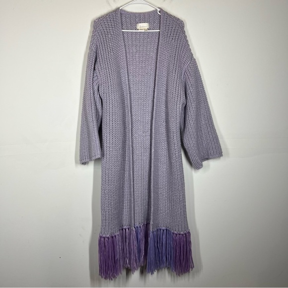 NWOT Anthropologie Chunky Knit Long Fringe Cardigan Size OS - Picture 4 of 12